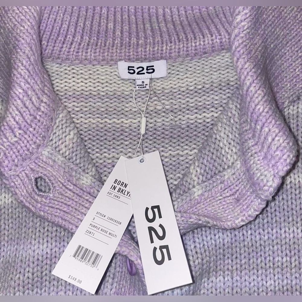 Revolve 525 Suzanne Ombré Purple Rose striped cardigan with chunky collar S NWT - Picture 5 of 6
